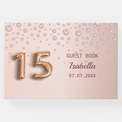 Rose gold pink diamonds Quinceanera Guest Book