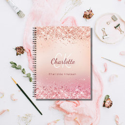 Rose gold pink diary custom name notebook