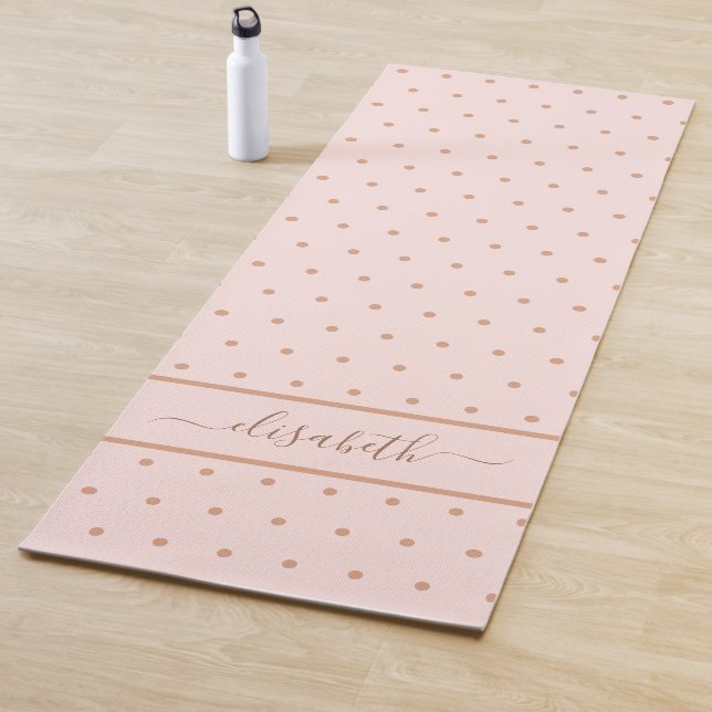 Rose gold pink dots dotted pattern monogram yoga mat (In Situ)
