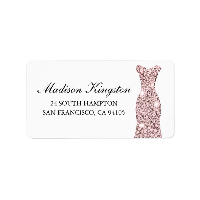 Rose Gold Pink Dress Glitter Birthday or Bridal Label (Front)