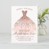 Rose Gold Pink Dress Sweet 16th Modern Birthday In Invitation (Standing Front)