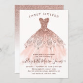 Rose Gold Pink Dress Sweet 16th Modern Birthday In Invitation (Front/Back)