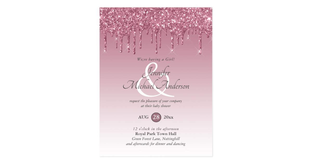 Rose Gold Pink Dripping Glitter Baby Girl Shower Postcard Zazzle Com