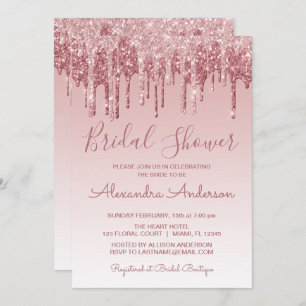 Rose Gold Pink Dripping Glitter Bridal Shower Invitation