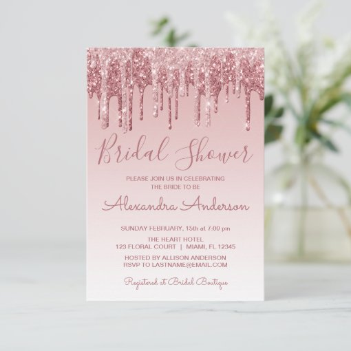 Rose Gold Pink Dripping Glitter Bridal Shower Invitation Zazzle