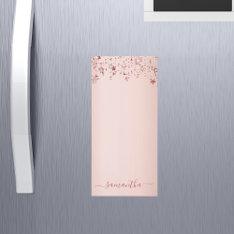 Rose Gold Pink Dripping Stars Monogram Name Glam Magnetic Notepad at Zazzle