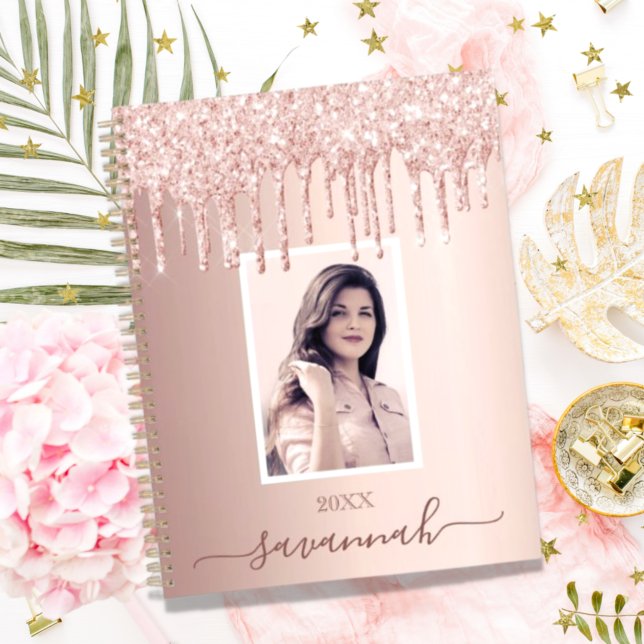 Rose gold pink drips custom photo name 2025 planner (Creator Uploaded)