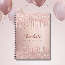 Rose gold pink drips name notebook