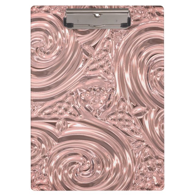 Rose gold pink elegant embossed look art nouveau  clipboard (Front)