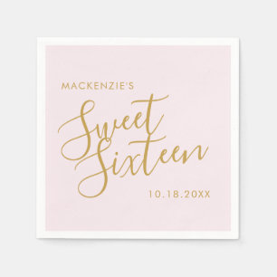 Rose Gold Pink Elegant Sweet 16 Personalized Name Napkins