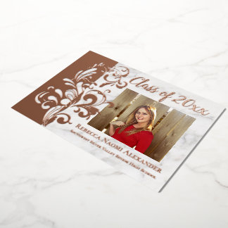 Rose Gold Pink Elegant Swirl Photo Graduation Foil Invitation