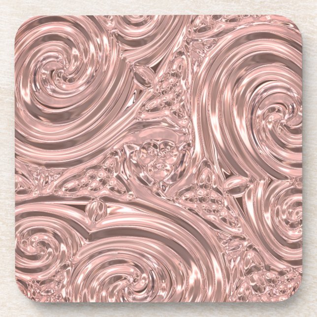 Rose gold pink elegant victorian beverage coaster (Front)