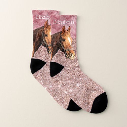 Rose Gold Pink Equestrian Horse Sweet Name Socks
