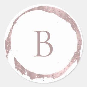 Rose Gold Pink Faux Foil Glitter Sparkle Monogram Classic Round Sticker