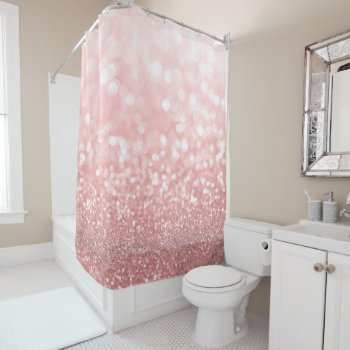 Rose Gold Pink Faux Glitter And Bokeh Lights Shower Curtain by amoredesign at Zazzle
