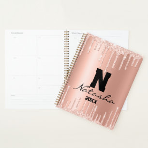 Rose Gold Pink Faux Glitter Custom Name Yearly Planner
