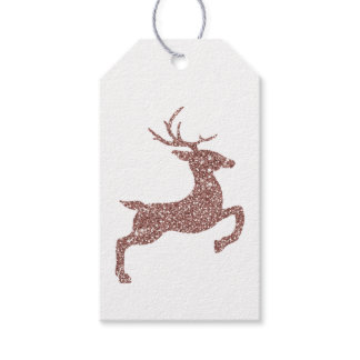 Rose Gold Pink Faux Glitter Look Jumping Deer Gift Tags