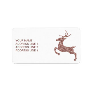 Rose Gold Pink Faux Glitter Look Jumping Deer Label