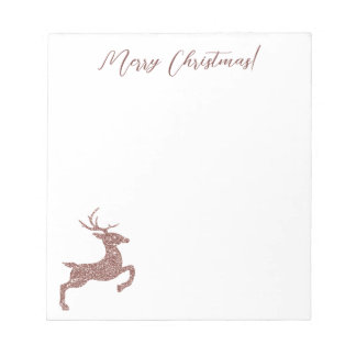 Rose Gold Pink Faux Glitter Look Jumping Deer Notepad