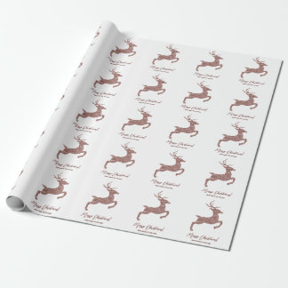 Rose Gold Pink Faux Glitter Look Jumping Deer Wrapping Paper