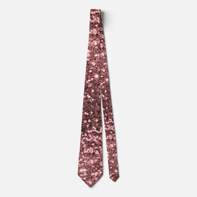 Rose Gold Pink Faux Glitter Sparkle Pattern Neck Tie (Front)