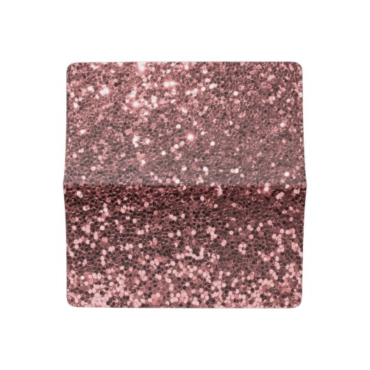 Rose Gold Pink Faux Glitter Sparkle Print Checkbook Cover (Open)
