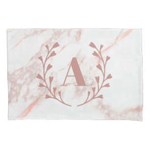 Rose Gold Pink Faux Marble Custom Monogram Pillow Case