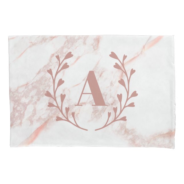 Rose Gold Pink Faux Marble Custom Monogram Pillow Case (Front)