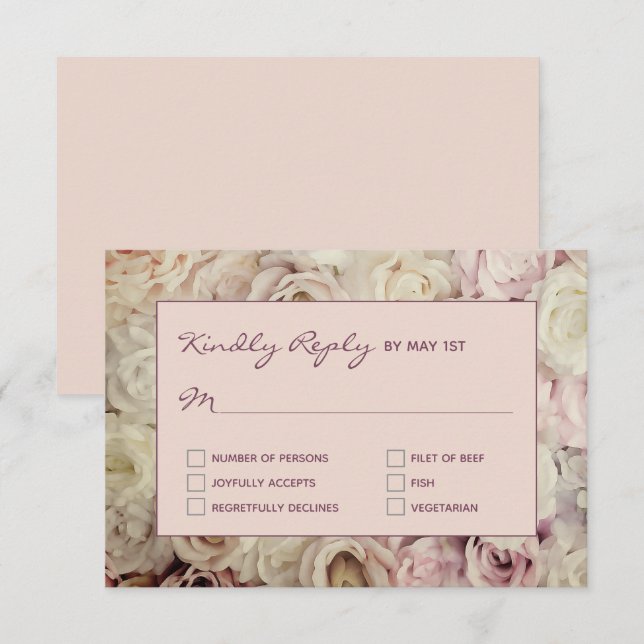 Rose Gold Pink / Fig RSVP Cards Rose Background (Front/Back)