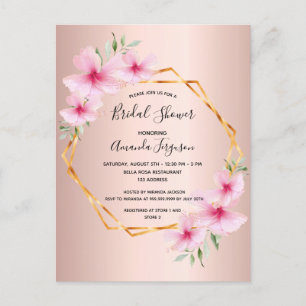 Rose gold pink floral bridal shower invitation postcard