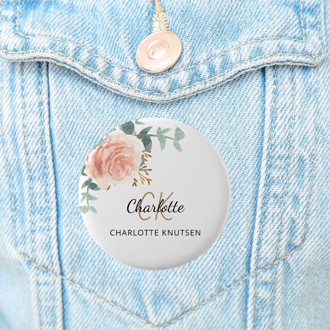 Rose gold pink floral eucalyptus thank you button (Creator Uploaded)
