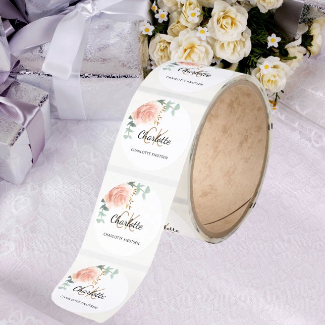 Rose gold pink floral eucalyptus thank you classic round sticker (Creator Uploaded)