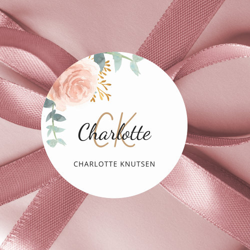Rose gold pink floral eucalyptus thank you classic round sticker