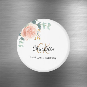 Rose gold pink floral eucalyptus thank you magnet