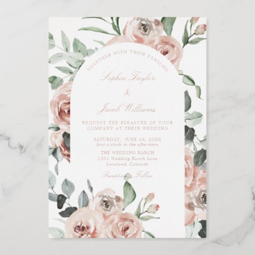 Rose Gold Pink Floral Eucalyptus Wedding Foil Invitation