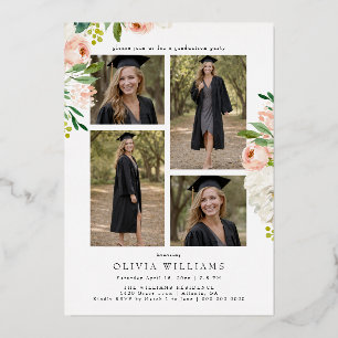 Rose Gold Pink Floral Graduate Photo Graduation Foil Invitation