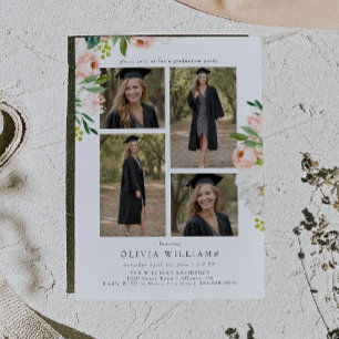 Rose Gold Pink Floral Graduate Photo Graduation Foil Invitation