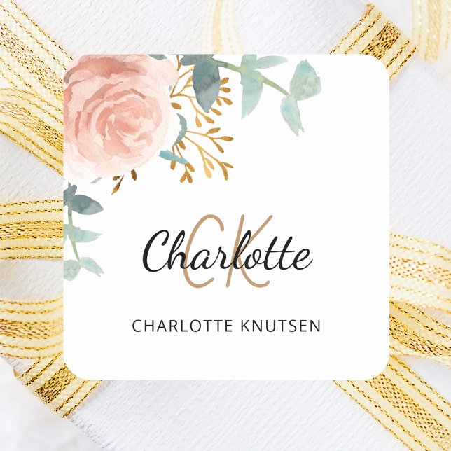 Rose gold pink floral greenery Baby Shower Square Sticker (Creator Uploaded)