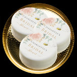 Rose gold pink floral greenery bee bridal shower chocolate covered oreo<br><div class="desc">A chic white background. Decorated with a rose gold and blush pink floral,  flower (rose)and green watercolored eucalyptus leaves,  sprigs,  greenery and faux gold sprigs. A happy smiling bumble bee.  Personalize and add the name of the bride. Black and golden letters.</div>