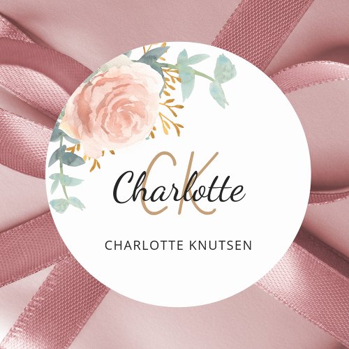 Rose gold pink floral greenery birthday party classic round sticker
