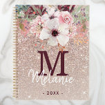 Rose Gold Pink Floral Monogram Glitter 2024 Planner<br><div class="desc">Add your monogram initial and name to this elegant girly pink floral,  rose gold faux glitter 2024 planner.</div>