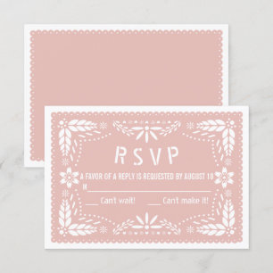 Rose gold pink floral papel picado baby shower RSVP card