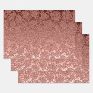 Rose Gold Pink Floral Succulent Pattern Metallic Wrapping Paper Sheets