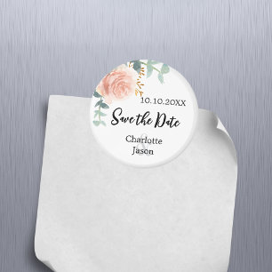 Rose gold pink floral wedding save the date magnet