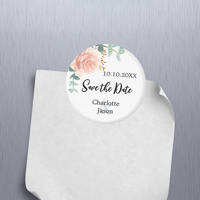 Rose gold pink floral wedding save the date magnet (Creator Uploaded)