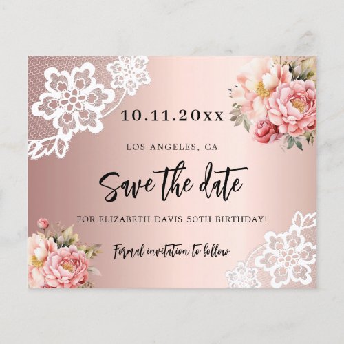 Rose gold pink florals birthday Save the Date Flyer