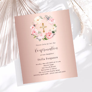 Rose gold pink florals Confirmation invitation