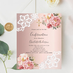 Rose gold pink florals Confirmation invitation