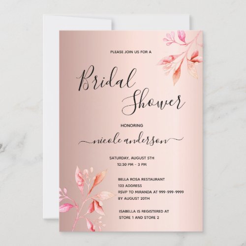 Rose gold pink florals pink bridal shower invitation