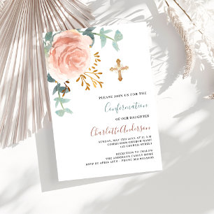 Rose gold pink flower gold luxury confirmation invitation